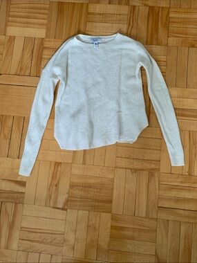 Cream Waffle-Knit Long Sleeve Sweater